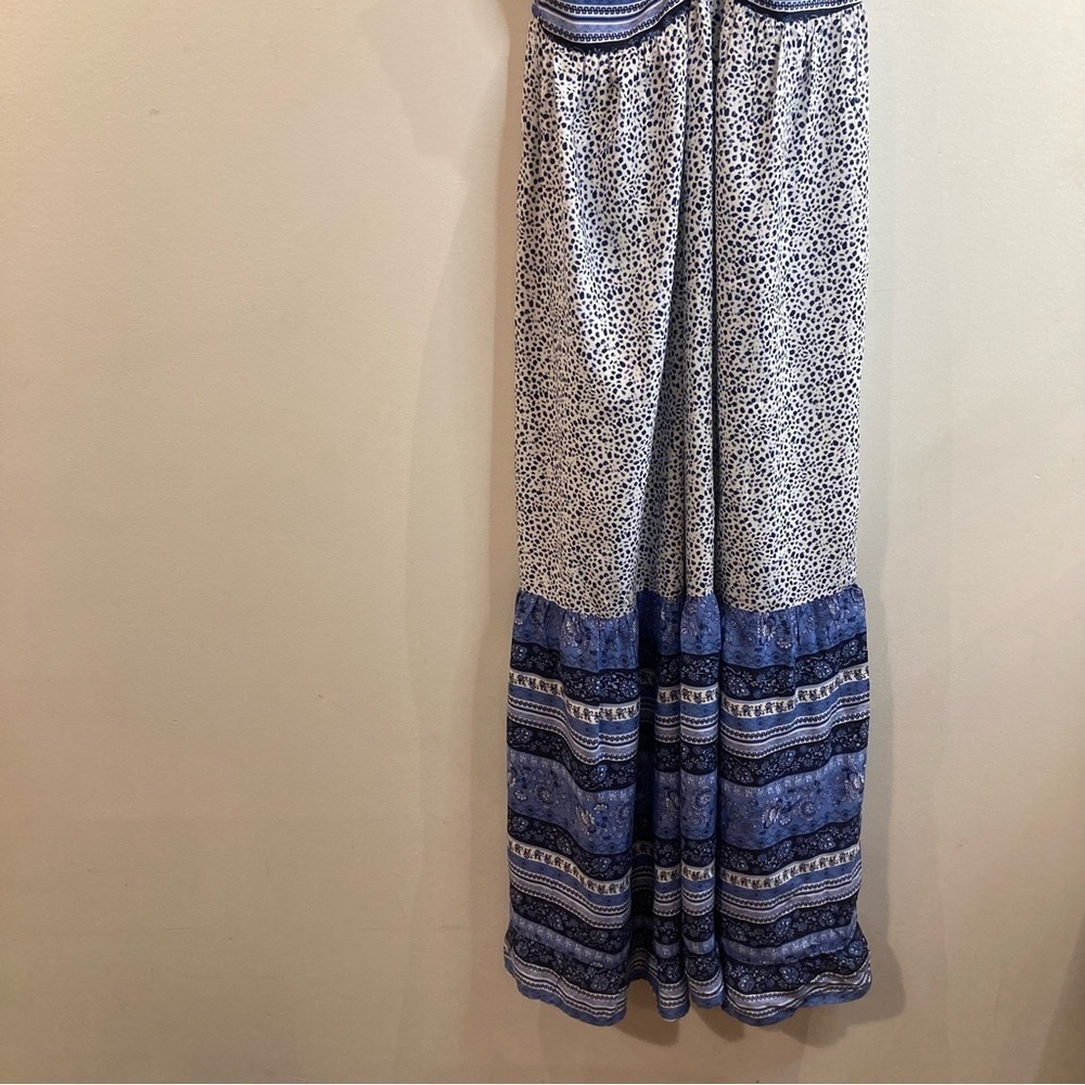 JAPNA Sz L Ruffle Hem Tiered Criss Cross Peep Bodice Spaghetti Straps Maxi Dress - Picture 3 of 12